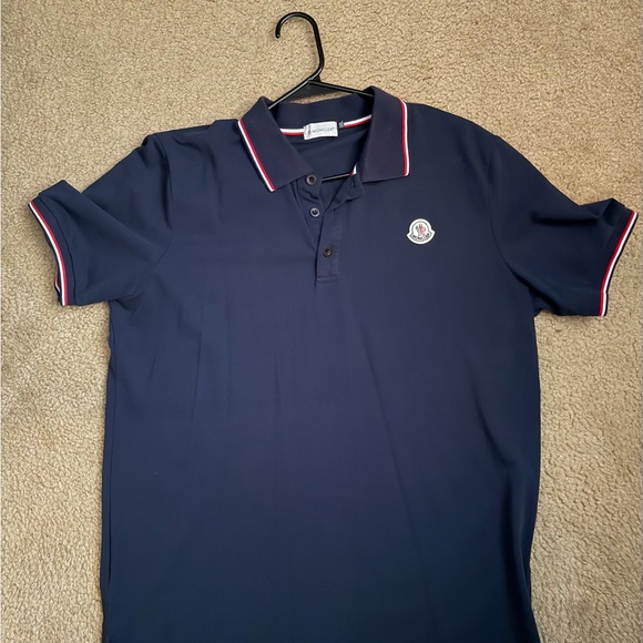 Moncler Dark Blue Polo with Red Accents